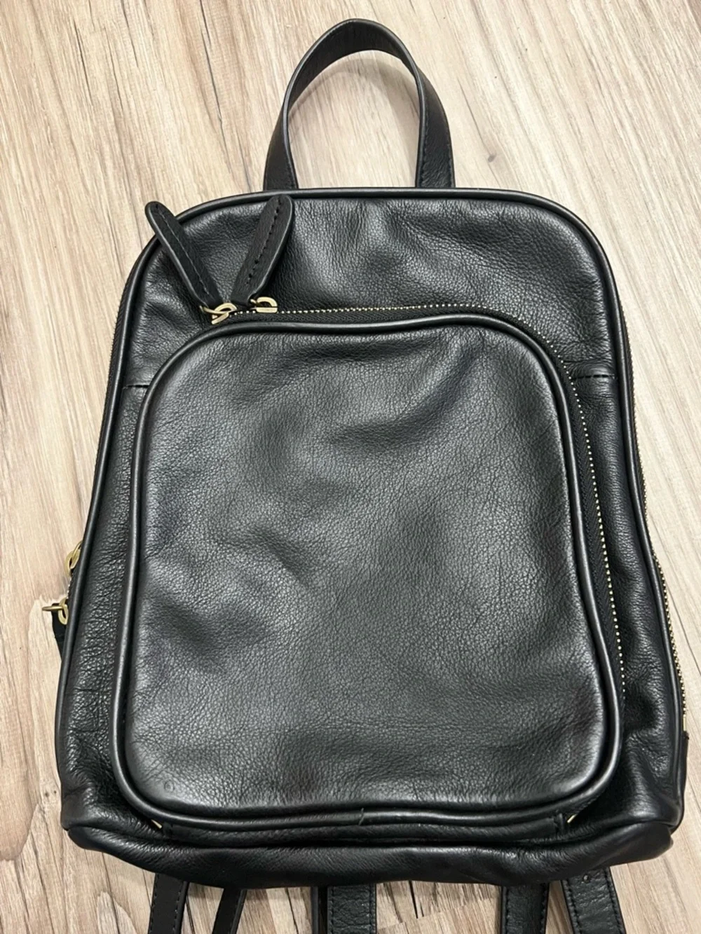 Margot Mini Backpack Black Soft Pebble Leather Moto Zip Around Pockets